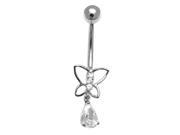 14k White Gold Butterfly Pear Round CZ Belly Navel Ring