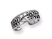 925 Sterling Silver Solid Antiqued Open Floral Toe Ring