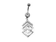 Triangle Trio White CZ Dangling Belly Button Navel Ring