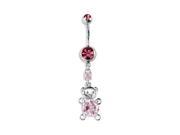 Teddy Bear Round Pink CZ Dangle Charm Belly Navel Ring