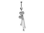 Round CZ Double Hearts Dangling Belly Button Navel Ring