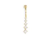 New 14k Yellow Gold Round CZ Dangle Belly Button Ring