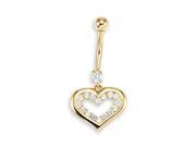 14k Yellow Gold Round CZ Heart 14g Belly Button Ring