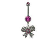 White Pink CZ Bow Flower Dangling 14g Belly Navel Ring