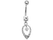 14k White Gold CZ Cut Out Oval Dangle Belly Navel Ring