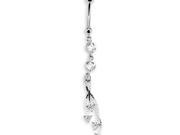 14k White Gold Round CZ Dangle Chain Belly Button Ring