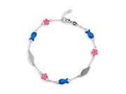 Blue Pink Enamel Flower Fish 925 Silver Anklet Bracelet