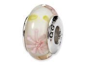 925 Sterling Silver Pink Floral Hand Blown Glass Bead