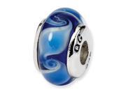 925 Silver Light Dark Blue Swirls Kids Glass Charm Bead