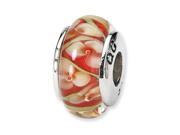 925 Silver Red Gold White Floral Hand Blown Glass Bead