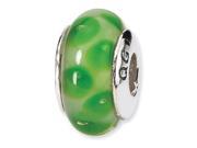 925 Silver Hand Blown Glass Green Dots Jewelry Bead