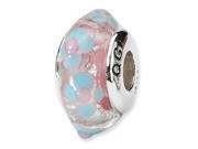 925 Silver Pink Blue Flower Hand Blown Glass Charm Bead