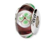 925 Silver Brown White Green Floral Glass Jewelry Bead