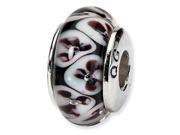 925 Silver Black White Flowers Hand Blown Glass Bead