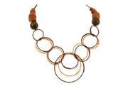 Brown Hamba Wood Plastic Straw Wrapped Circles Necklace