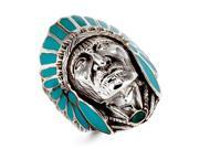 Teal Enamel 925 Silver Native American Indian Head Ring