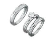 .925 Sterling Silver Channel CZ Diamond Wedding Ring Trio Set