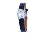 Women Round White Dial Black Leather Strap Band Classic Watch