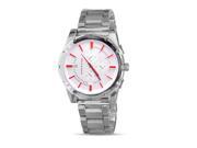 Mens Large Round Red White Dial Silver Tone Wide Band Watch