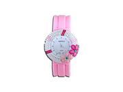 Impress Light Pink Floral Stone Stud White Dial Rubber Wrist Watch
