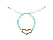 Turquoise Cord Adjustable Bracelet with Crystals Heart Charm