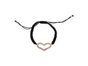 Black Cord Adjustable Bracelet with Crystals and Pink Plated Heart Charm