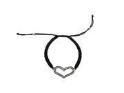Black Cord Adjustable Bracelet with Crystals Heart Charm