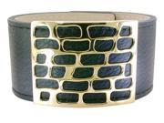 Metro Jewelry Stainless Steel Cut Out Black Leather Cuff Bracelet with Gold Ion Plating