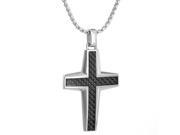 Metro Jewelry Stainless Steel Cross Pendant Carb Fiber 24 Round Box Chain