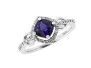 .6 Ct Cushion Blue Sapphire Diamond Sterling Silver Ring .15cttw I J Size 5