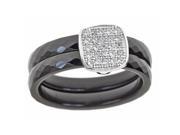 Black Ceramic Ring with Sterling Silver and Cubic Zirconium Size 5