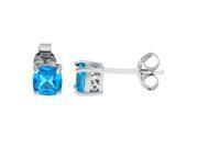 1.60 CT Cushion 5MM Natural Blue Topaz 925 Sterling Silver Stud Earrings