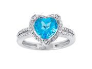 2.20 Ct Heart Natural Blue Topaz Diamond Accent 925 Sterling Silver Ring Sz 5
