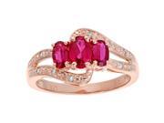 1.20 Ct Oval Red Ruby White Topaz Ring in Pink Plated Sterling Silver Size 5