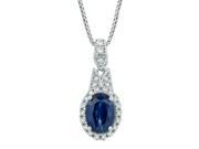 .90 Ct Oval Blue Sapphire Diamond Pendant Sterling Silver .16cttw I J I2 I3
