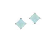 10K Yellow Gold 4MM White Simulated Opal Square Stud Earrings