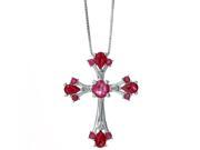 2.20 Ct Red Ruby Diamond Cross Pendant in Sterling Silver .02cttw I J I2 I3