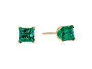 .30 CT Square 4MM Green Emerald 10K Yellow Gold Stud Earrings