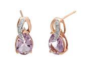 10K Rose Gold Pink Amethyst Diamond Pear Earrings .02cttw I J Color I2 I3