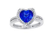 8MM Heart Blue Sapphire Diamond Accent 925 Sterling Silver Ring Size 5