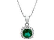 .50 Ct Cushion Green Emerald Sterling Silver Pendant 18 Chain