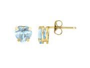 1.10 CT Heart 6MM Blue Aquamarine 10K Yellow Gold Stud Earrings