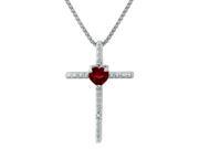 .20 Ct Heart Red Garnet and Diamond Sterling Silver Cross Pendant 18 Chain