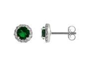 .90 CT Round 5MM Green Emerald White Topaz Sterling Silver Stud Earrings