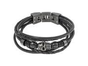 Metro Jewelry Stainless Steel And Leather Gothic Bracelet Black Ip Plating