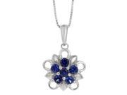 .80 Ct Round Simulated Blue Sapphire Flower Pendant in 925 Sterling Silver