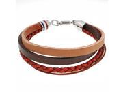Metro Jewelry Stainless Steel and Brown Leather Bangle Bracelet