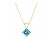 .80 CT Square 5MM Blue Topaz Pendant 18 10K Yellow Gold Filled Chain