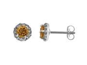 .80 CT Round 5MM Yellow Citrine and White Topaz Silver Stud Earrings
