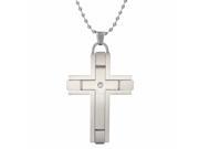 Metro Jewelry Stainless Steel Cross Pendant Satin Finish and Cz 22 Chain